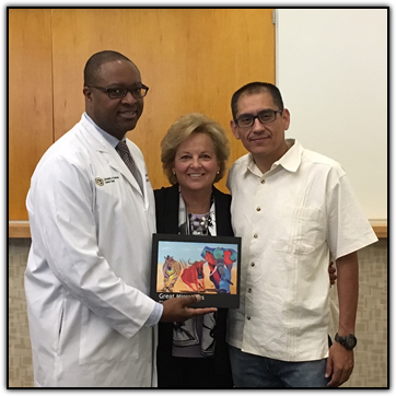 Dr. Colin Weekes, Maureen Shul, local artist and pancreatic cancer survivor Arturo Garcia